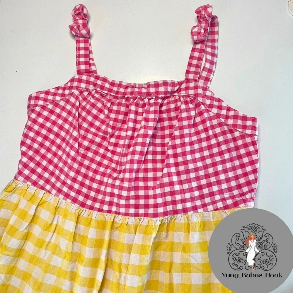 Wonder Nation L 10/12 Girls Tri Colored Checked Dress Pink Yellow Blue PRELOVED